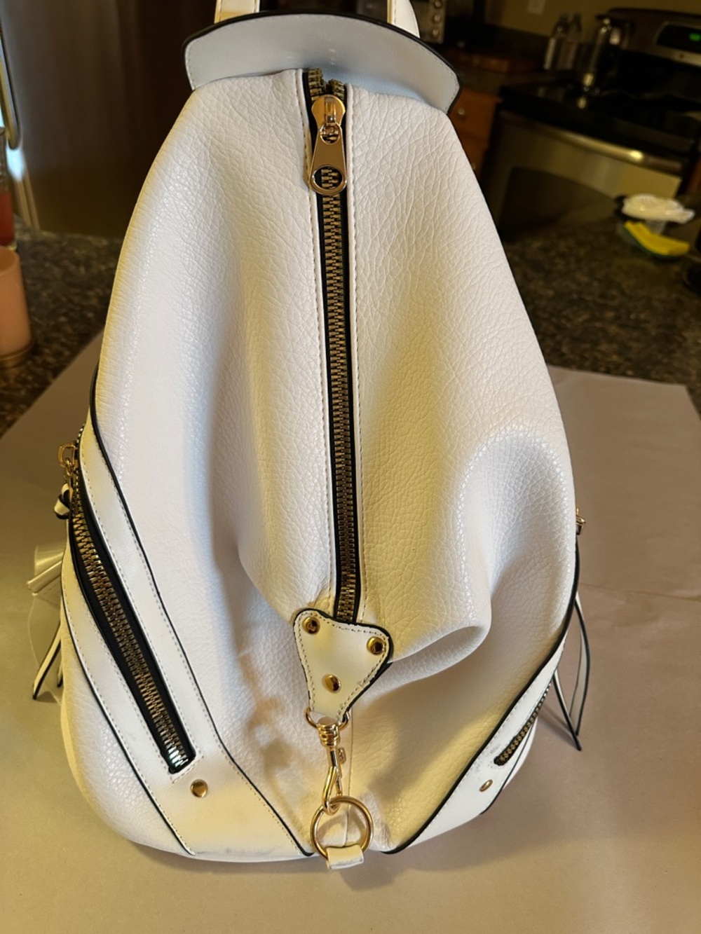 White Women’s faux Backpack Bag with Gold Hardware